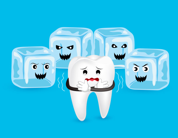 卡通牙齿人物与恐怖的冰。素材图片