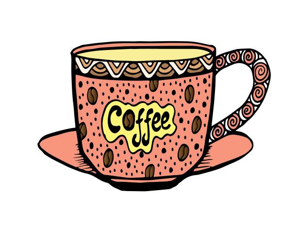 手绘咖啡杯矢量设计元素。采购产品插图茶作物，杯，咖啡杯，盘子，花图片下载