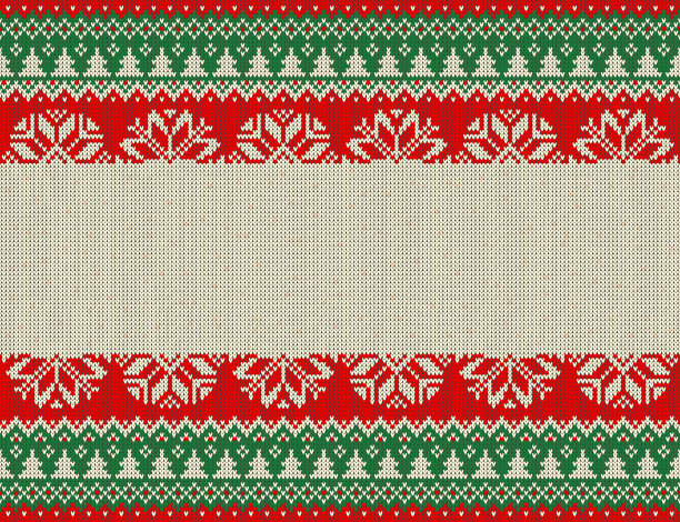 圣诞快乐，新年无缝编织图案圣诞球，雪花和杉木。北欧风格。冬季毛衣设计。矢量插图。图片下载