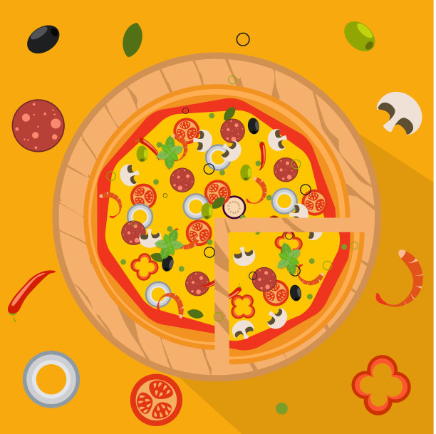 隔离披萨，传统的披萨配料。矢量插图。图片下载