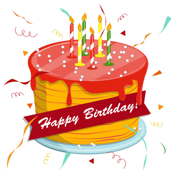 黑板上写着祝贺。节日的帽子。矢量插图。可爱的卡通蜡烛生日蛋糕。图片下载