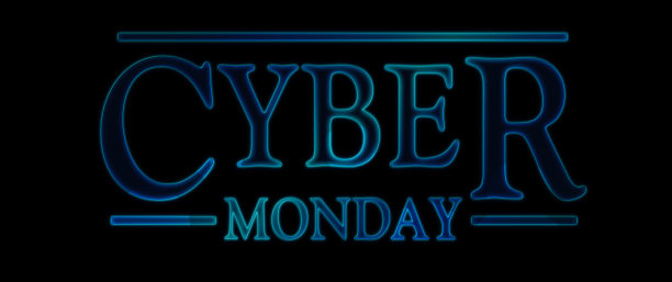 网络星期一发光文本黑色背景，3d渲染。图片下载