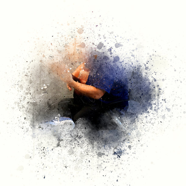 抽象美丽的吉他演奏在前景，水彩画背景和数字插画刷艺术。图片下载