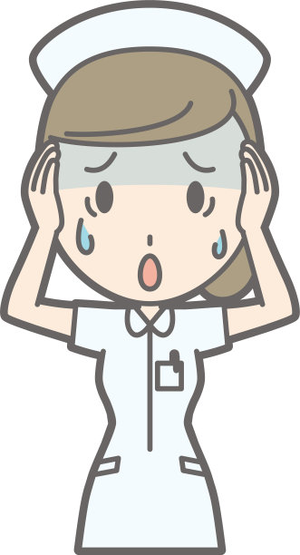 一幅插图，一个穿着白大褂的女护士不耐烦地看着他的头图片下载