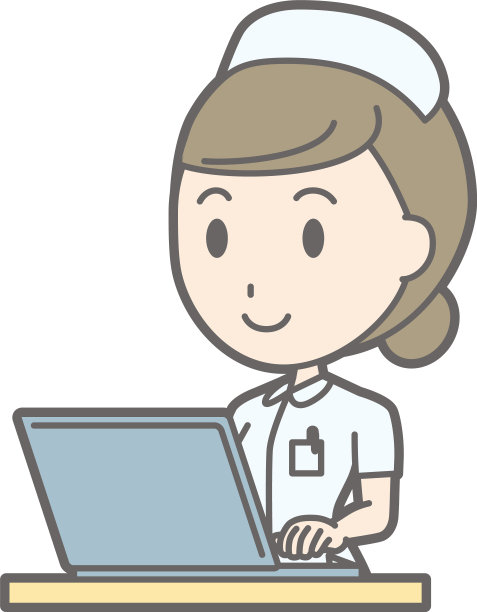 插图:一位穿白大褂的女护士正在操作一台笔记本电脑图片下载