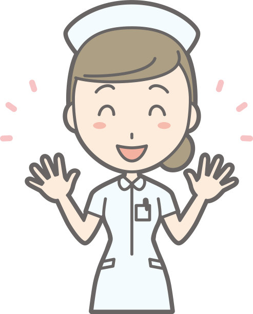 插图:一个穿着白色套装的女护士摊开双手大笑图片下载