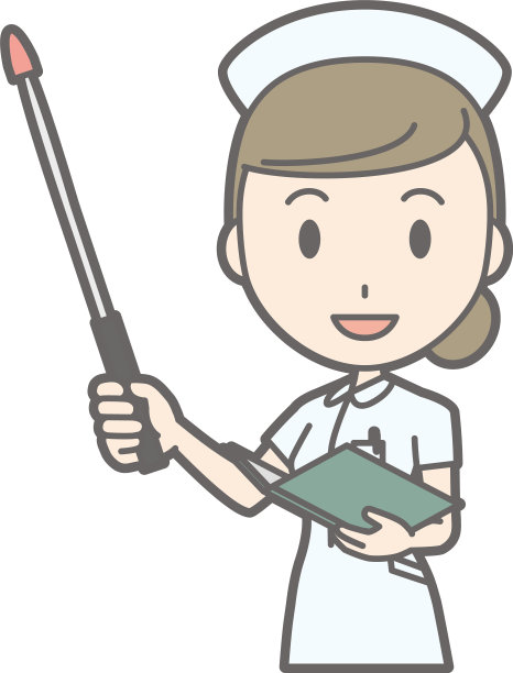 插图:一个穿着白色套装的女护士对着教练微笑图片下载