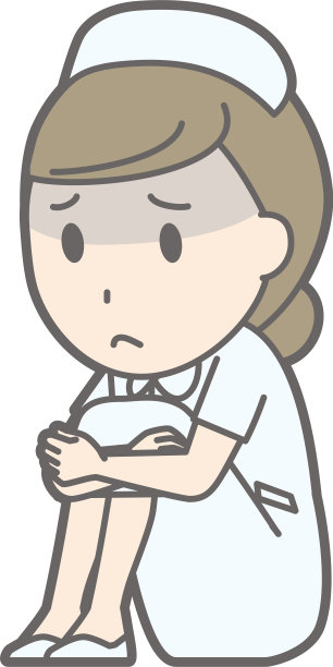 一个穿着白色套装的女护士坐在地板上的插图图片下载