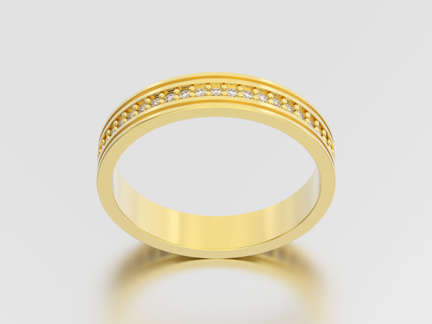 3D插图黄金订婚订婚戒指钻石戒指反射和阴影图片下载