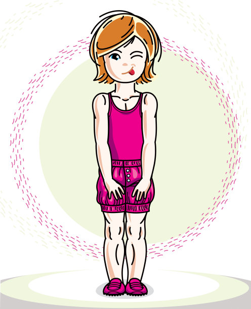 红发可爱的小女孩，穿着休闲装。矢量插图的漂亮的孩子站。图片下载