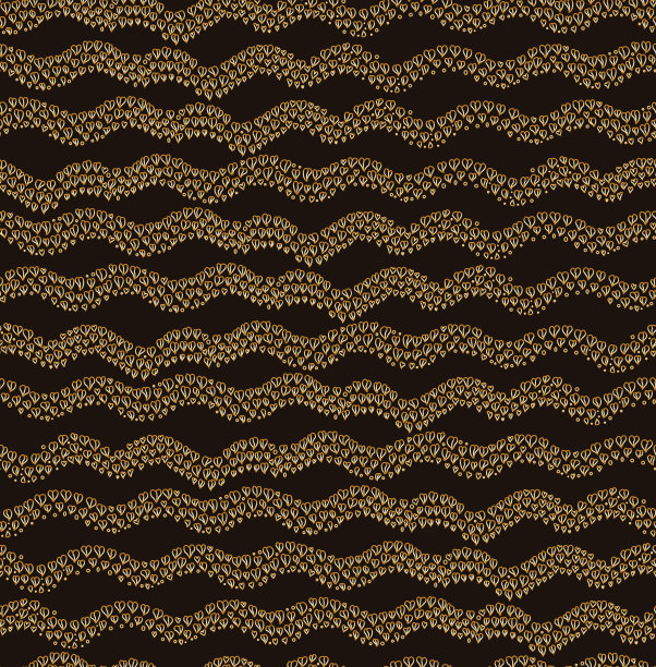 民族风格的无缝矢量图案：金色树叶波浪素材图片