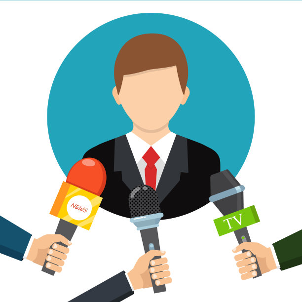 商人接受记者采访。新闻发布会。直播报道，直播新闻理念。矢量图图片下载
