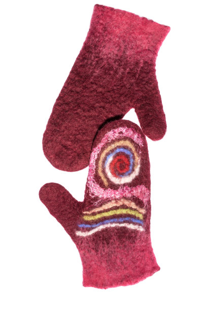 在白色的背景上由毛毡制成的手套图片下载