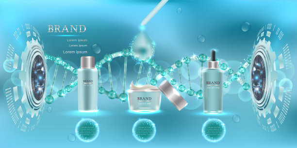 有广告背景的化妆品容器随时可用，技术概念的护肤广告。图片下载