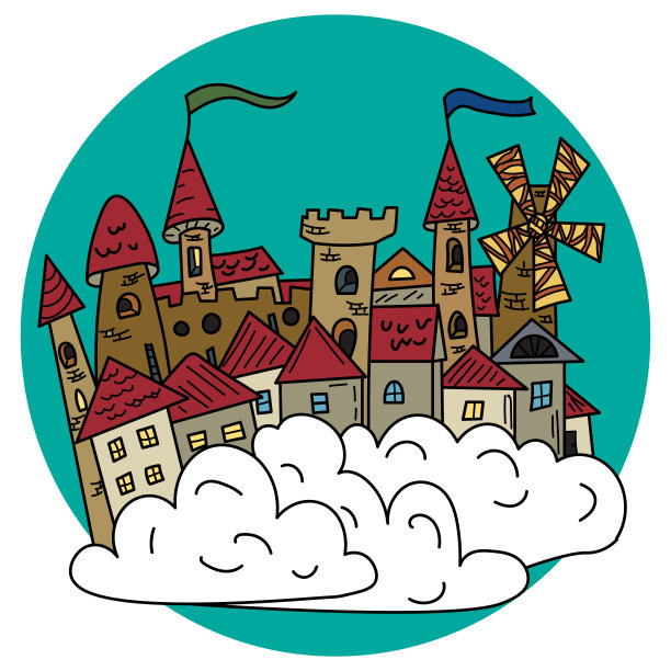 魔幻仙子城市在云矢量插图图片下载