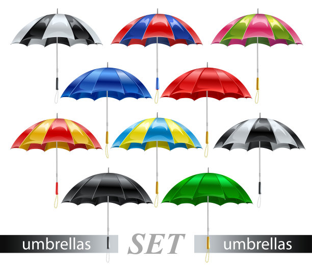 一组矢量彩色伞上的白色背景。矢量插图。图片下载
