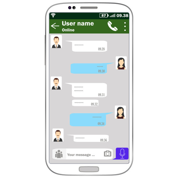 带有聊天界面的手机。矢量设计，信息图表。图片下载