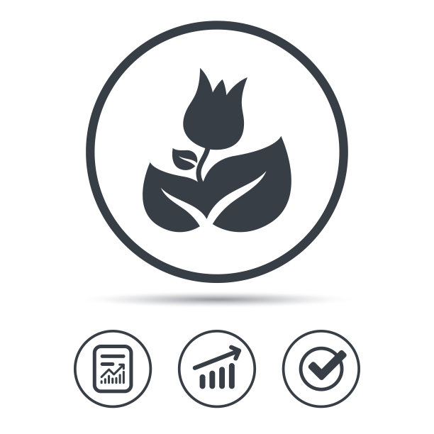 玫瑰花朵图标。花店植物与叶标志。图片下载