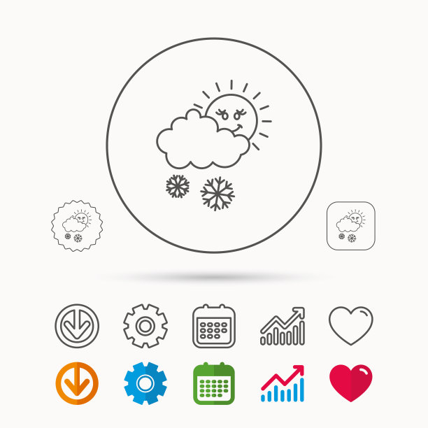 雪与太阳的图标。雪花和云的标志。图片下载