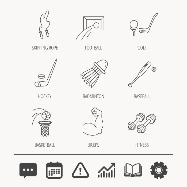 跳绳，足球和高尔夫图标。图片下载