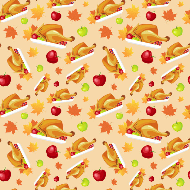 感恩节快乐无缝模式秋季传统节日贺卡与烤火鸡图片下载