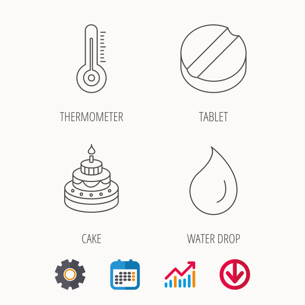 温度计、水滴和平板电脑图标。图片下载