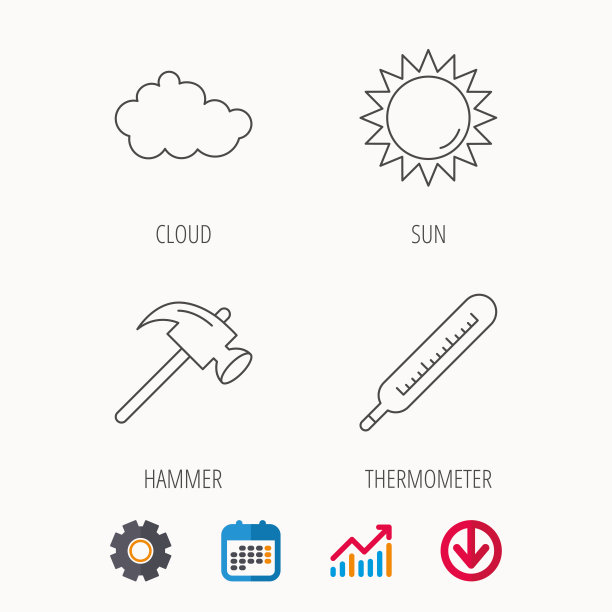 云，太阳和温度计的图标。图片下载