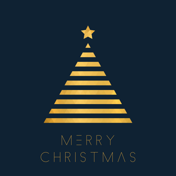 圣诞贺卡与金色的多边形树。圣诞节简约的设计图片下载
