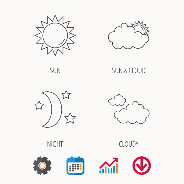 天气、太阳和多云的图标。图片下载