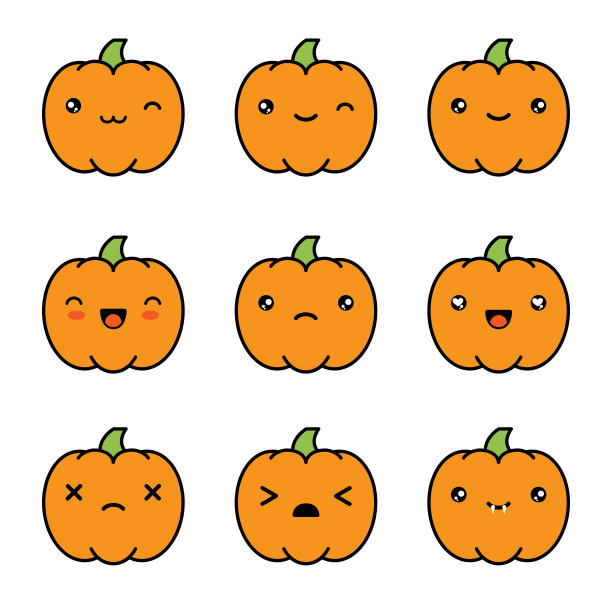 万圣节卡哇伊可爱的南瓜图标孤立的白色背景。图片下载