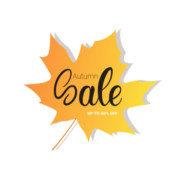 秋季促销季节折扣横幅上枫叶购物促销贴纸孤立图片下载