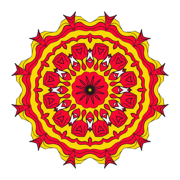 神秘的花曼荼罗。矢量插图。红色,金色图片下载