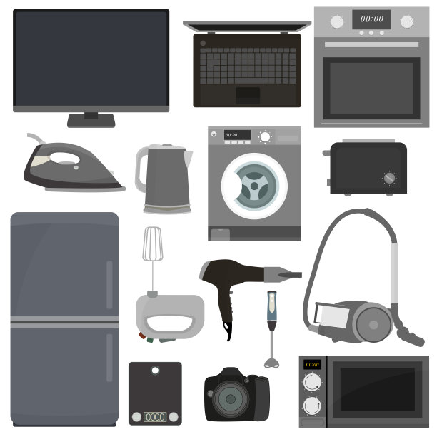 一套家用电器图标在白色背景图片下载
