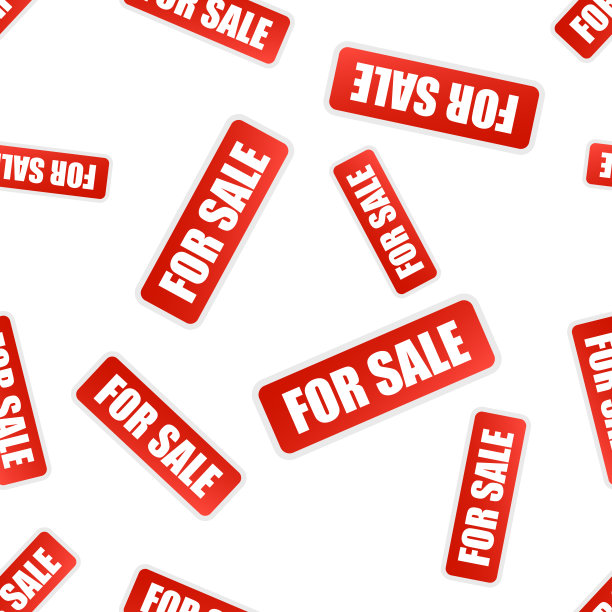邮票出售无缝图案。经营理念为销售象形文字。矢量插图上的白色背景。图片下载