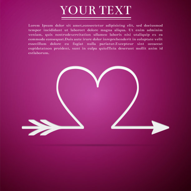 爱神之箭心，情人节卡片元素图标孤立在紫色背景上。平面设计。矢量图图片下载