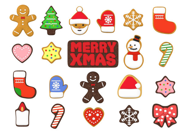 彩色圣诞饼干3D插图图片下载