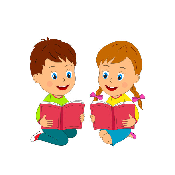男孩和女孩正在读书图片下载