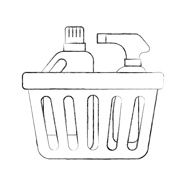 洗衣篮，瓶子，喷雾和洗发水，塑料物体设备图片下载