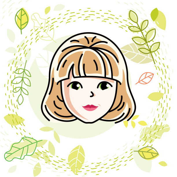 白种人女人脸，矢量人头插图。迷人的金发女性与时尚的发型。图片下载