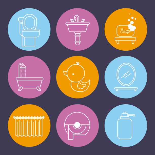 浴室一套icon设备元素概念图片下载