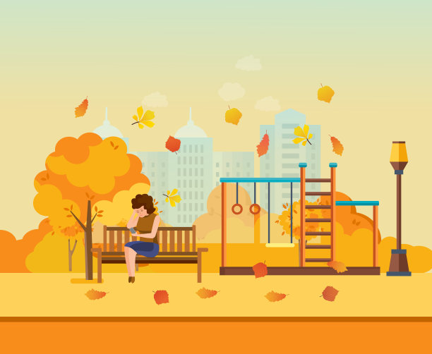 秋天的孩子们在操场上，女孩在公园里休息图片下载