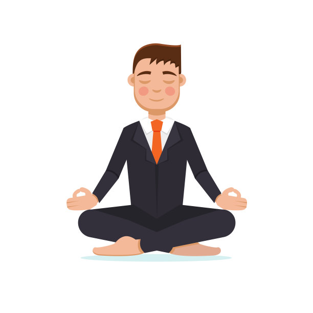 办公室职员沉思，坐莲花姿势。商人冥想的概念。矢量插图。图片下载
