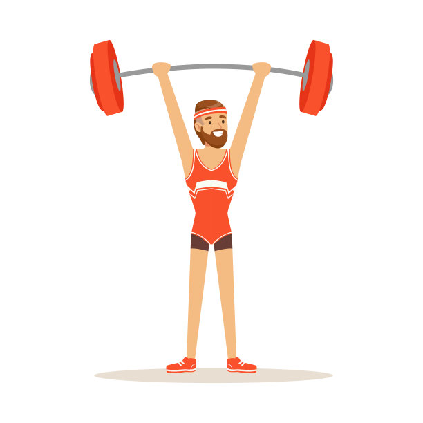 男性运动员角色举杠铃，积极运动生活方式矢量插画图片下载