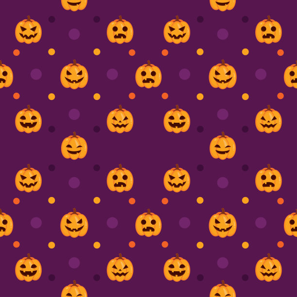 无缝万圣节图案与橙色南瓜图片下载
