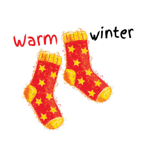 温暖的冬天，红羊毛袜子与黄色的星星图片下载