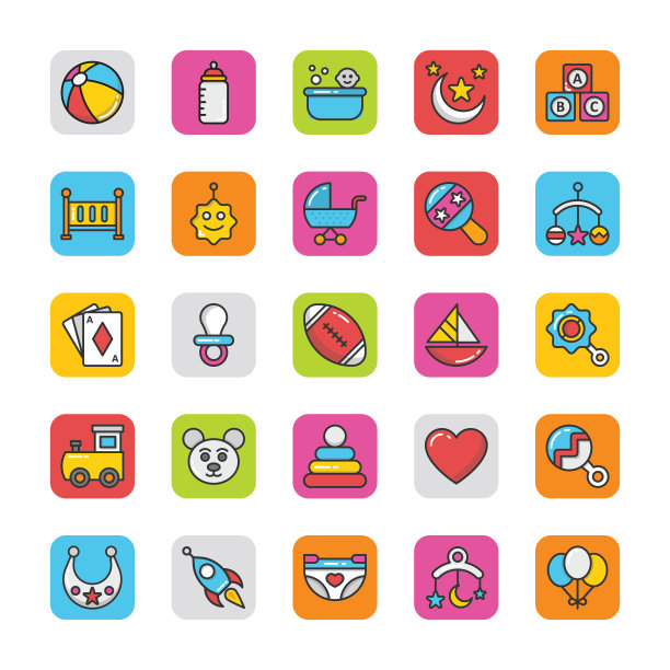 婴儿和儿童彩色矢量图标图片下载