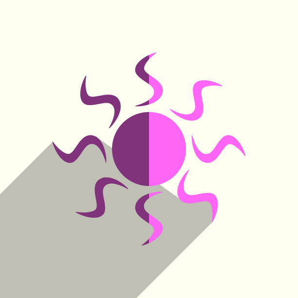 太阳平图标与阴影。矢量图图片下载