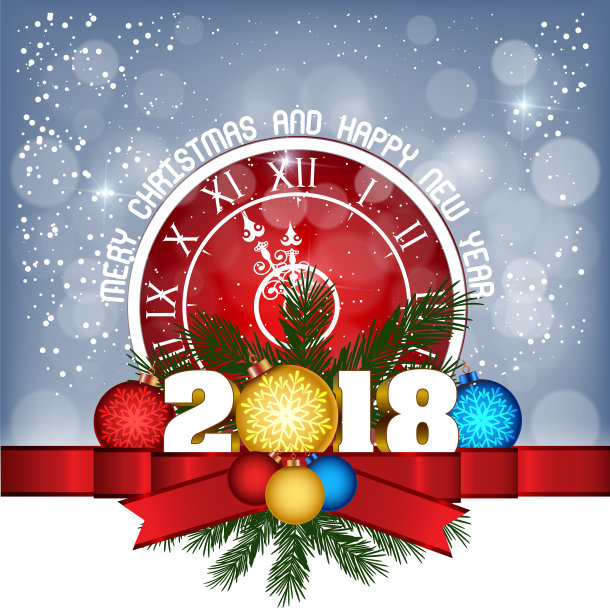 明信片:2018年新年快乐，圣诞快乐图片下载