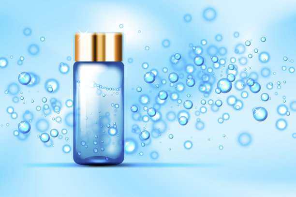 蓝色泡泡瓶上的丝绸背景图片下载