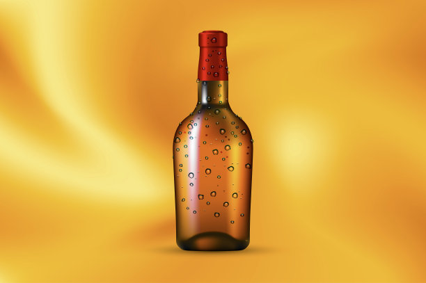 瓶子与露水在金色的背景图片下载